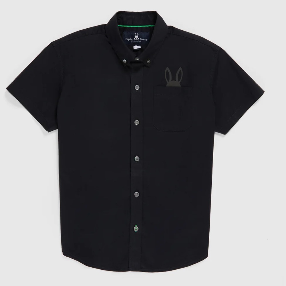 Psycho Bunny Black Kids Kosuth Short Sleeve Shirt Oxford NWT size XL (18-20)